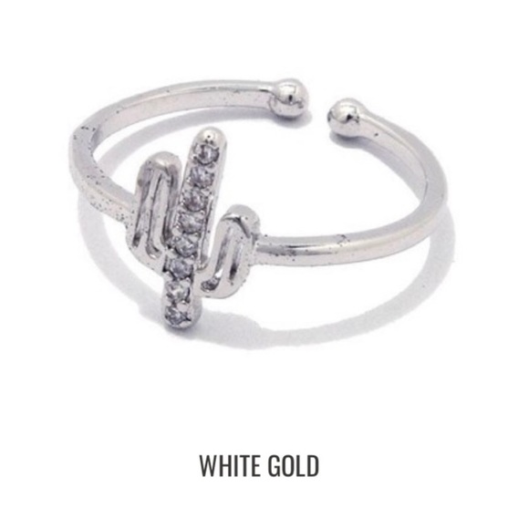 24K White Gold Minimalist Cactus Ring - Picture 5 of 5